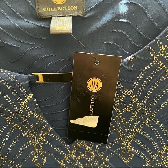 JM Collection Ladies' Intrepid Blue Jacquard Keyhole Sz S NWT🏷 gold accents - Picture 6 of 15